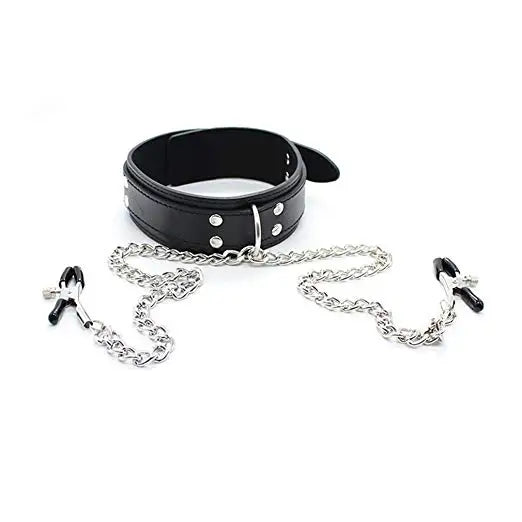 Bondage Collar Chain Nipple Clamps