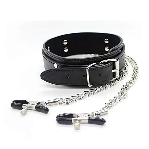 Bondage Collar Chain Nipple Clamps