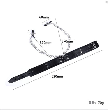 Bondage Collar Chain Nipple Clamps